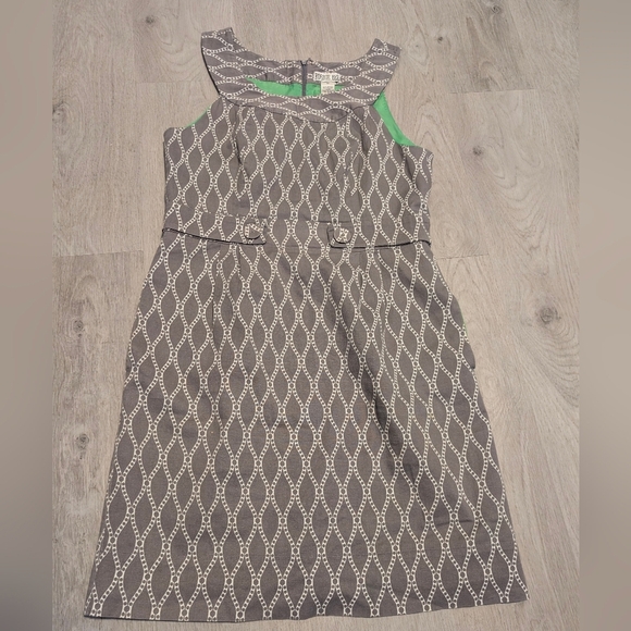 Robbie Bee Grey White Trellis Pattern Cowl Neckline Shift Dress Size 12 - Picture 6 of 8